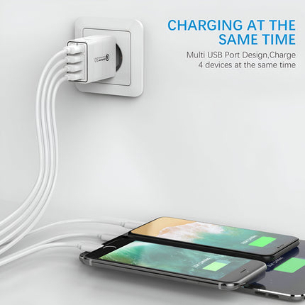 4-Port USB Fast Charger | QC3.0 Technology | UK Plug | Universal Compatibility | Fireproof Casing | Compact Design | Ideal for Travel | Overload & Short-Circuit Protection | 4X Faster Charging | 36W Power | 4 USB Ports