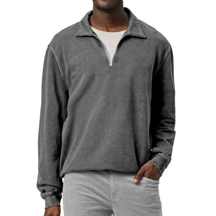 Men's Half-Zip Fleece Pullover | Soft Polyester Blend | Adjustable Neckline | Relaxed Fit | Elasticized Cuffs and Hem | Versatile Solid Color | Ideal for Layering and Casual Wear