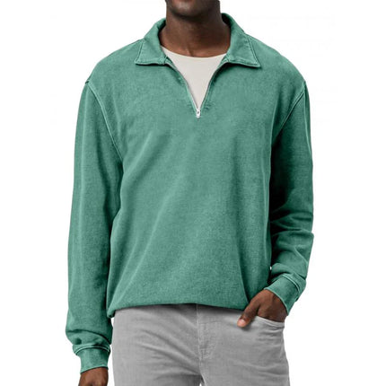 Men's Half-Zip Fleece Pullover | Soft Polyester Blend | Adjustable Neckline | Relaxed Fit | Elasticized Cuffs and Hem | Versatile Solid Color | Ideal for Layering and Casual Wear