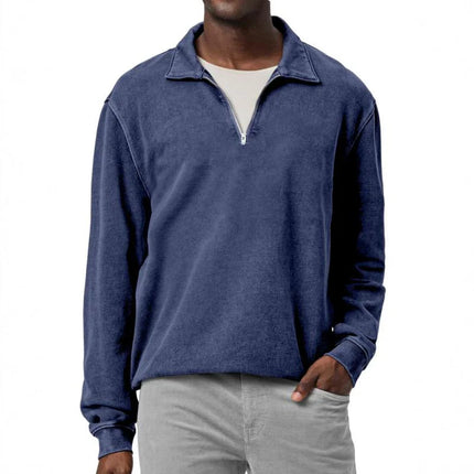 Men's Half-Zip Fleece Pullover | Soft Polyester Blend | Adjustable Neckline | Relaxed Fit | Elasticized Cuffs and Hem | Versatile Solid Color | Ideal for Layering and Casual Wear