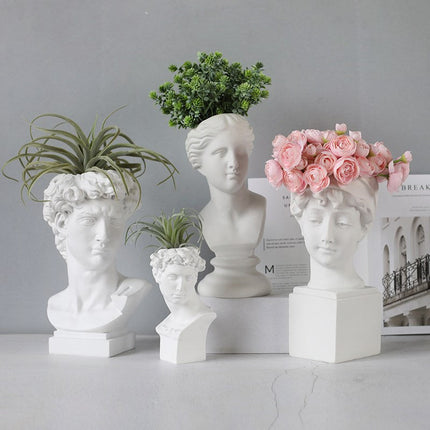 Roman Head Planter Sculptures | Resin Decorative Statue | Ancient Design Pottery | Unique Home & Office Decor | Greco-Roman Themed Flower Pot | 6 Design Options | Plant Vessels | Figurine Ornaments