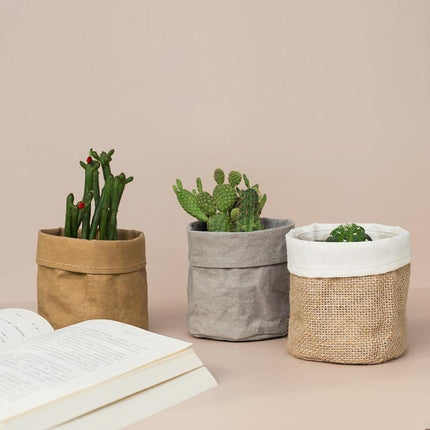 Boho-Inspired Cloth Planter Basket | Rustic Waterproof Muslin | Adjustable Rim Height | Protective PE Lining | Easy to Clean | Versatile for Plants or Storage | Small, Medium, Large Options
