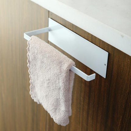 Wall-Mounted Iron Towel Holder | Space-Saving Kitchen & Bathroom Storage | Durable Adhesive Installation | Black or White | 22x7x6cm | Versatile Use for Towels, Bags & More