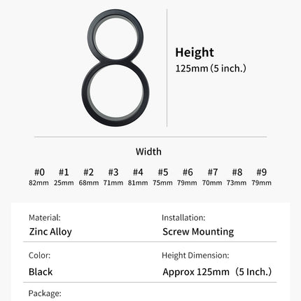 Floating Zinc Alloy Numbers | Black | Modern Home Wall Art | Stylish Decor Sculpture | Easy Installation | 125mm Height | Width 25-82mm | Home Interior Accents