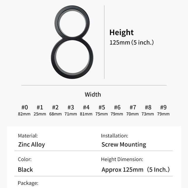 Floating Zinc Alloy Numbers | Black | Modern Home Wall Art | Stylish Decor Sculpture | Easy Installation | 125mm Height | Width 25-82mm | Home Interior Accents