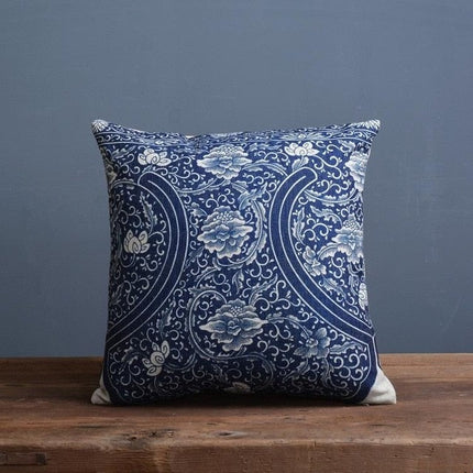 Porcelain-Inspired Throw Pillow Cover | Linen Blend Cushion | Blue Traditional Chinese Patterns | Home Decor Accent | Sizes 45x45cm or 30x50cm | Decorative Pillow Cover Only | Linen Cotton Fabric