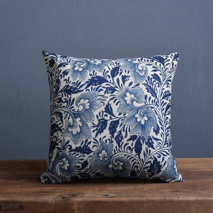 Porcelain-Inspired Throw Pillow Cover | Linen Blend Cushion | Blue Traditional Chinese Patterns | Home Decor Accent | Sizes 45x45cm or 30x50cm | Decorative Pillow Cover Only | Linen Cotton Fabric