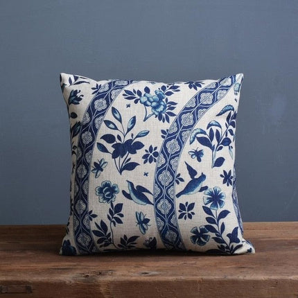 Porcelain-Inspired Throw Pillow Cover | Linen Blend Cushion | Blue Traditional Chinese Patterns | Home Decor Accent | Sizes 45x45cm or 30x50cm | Decorative Pillow Cover Only | Linen Cotton Fabric