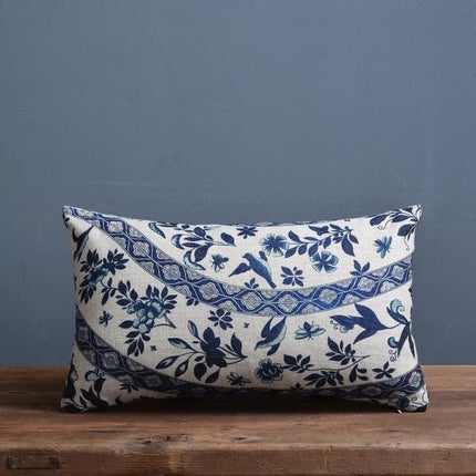 Porcelain-Inspired Throw Pillow Cover | Linen Blend Cushion | Blue Traditional Chinese Patterns | Home Decor Accent | Sizes 45x45cm or 30x50cm | Decorative Pillow Cover Only | Linen Cotton Fabric