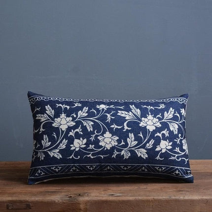 Porcelain-Inspired Throw Pillow Cover | Linen Blend Cushion | Blue Traditional Chinese Patterns | Home Decor Accent | Sizes 45x45cm or 30x50cm | Decorative Pillow Cover Only | Linen Cotton Fabric