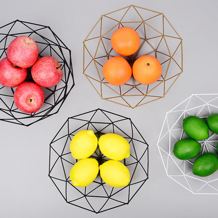 Geometric Design Fruit Basket | Wrought Iron | Three Color Options | Table Decoration | 26 x 27 x 8 cm