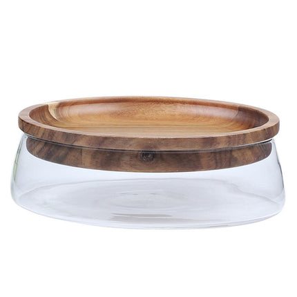 Rounded Glass Jar | Acacia Wood Lid | Food Storage Container | 2350mL | Elegant Dining Accent | Ideal for Nuts, Candy, Dried Fruit | Versatile Serving Tray | Kitchen Organizer