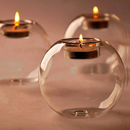Handmade Crystal Ball Borosilicate Glass Tea Light Candle Holder | Elegant Transparent Home Decor | 8cm Diameter | Romantic Atmosphere Creation | Suitable for Tealight Candles