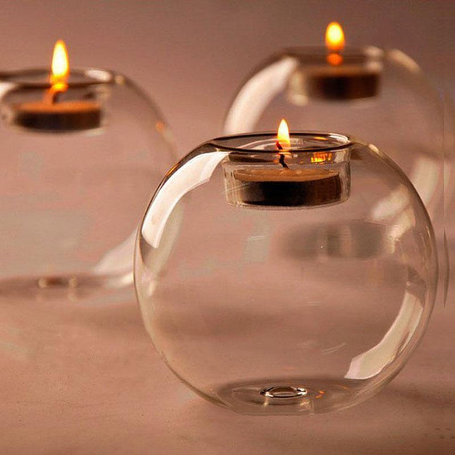 Handmade Crystal Ball Borosilicate Glass Tea Light Candle Holder | Elegant Transparent Home Decor | 8cm Diameter | Romantic Atmosphere Creation | Suitable for Tealight Candles