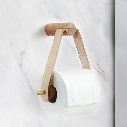 Luxury Leatherette & Oak Toilet Paper Holder | White & Wood Finish | Modern Bathroom Accessory | Easy Installation | Fits Mega Rolls | 7" x 8" Size | Elegant Home Decor Addition