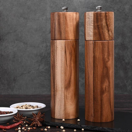 Acacia Wood Salt and Pepper Mills | Ceramic & Stainless Steel Grinding | Rustic Natural Finish | Easy to Use | Large Capacity | Handmade | Decorative Farmhouse Style for Dining Table | Gift Box Included