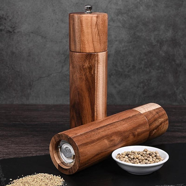 Acacia Wood Salt & Pepper Mills | Ceramic Grinder Mechanism | 8.5" Tall | Handcrafted Natural Wood | Sophisticated Dining Tableware | Easy-to-Use Kitchen Tool | Gift Box Included