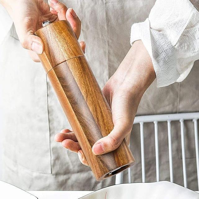 Acacia Wood Salt and Pepper Mills | Ceramic & Stainless Steel Grinding | Rustic Natural Finish | Easy to Use | Large Capacity | Handmade | Decorative Farmhouse Style for Dining Table | Gift Box Included