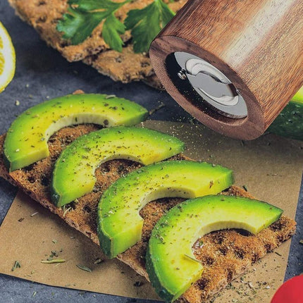 Acacia Wood Salt & Pepper Mills | Ceramic Grinder Mechanism | 8.5" Tall | Handcrafted Natural Wood | Sophisticated Dining Tableware | Easy-to-Use Kitchen Tool | Gift Box Included