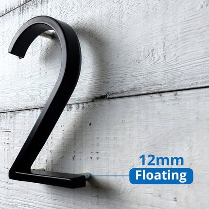 Floating Zinc Alloy Numbers | Black | Modern Home Wall Art | Stylish Decor Sculpture | Easy Installation | 125mm Height | Width 25-82mm | Home Interior Accents