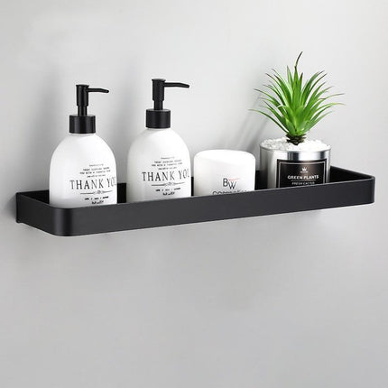 Aluminium Wall-Mounted Black Shelf | Bathroom & Living Room Storage | Grated Drainage Design | Stylish Display | 12.5cm Width | 4cm Depth | Durable & Sleek