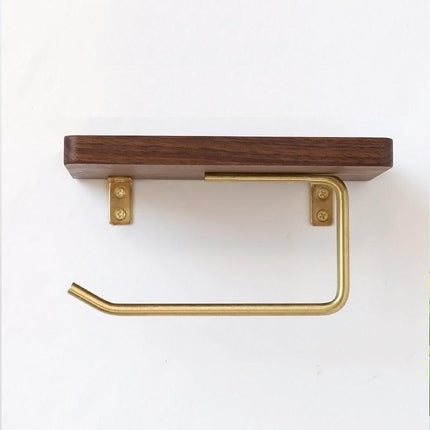 Wooden Toilet Roll Holder | Beech/Black Walnut | Brass Accents | Eco-Friendly Design | Durable | Smooth Surface | Easy Installation | Platform for Phone/Items | Elegant Bathroom Accessory