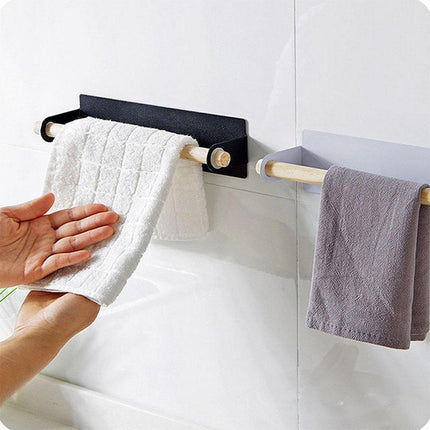 Adhesive Paper Towel Holder | Iron & Wood Design | Detachable Rod | Rust-Resistant | Easy Installation | For Kitchen, Bathroom, Laundry | Mounts on Smooth Surfaces | Size 25.5 x 6 x 6cm