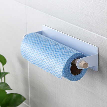 Adhesive Paper Towel Holder | Iron & Wood Design | Detachable Rod | Rust-Resistant | Easy Installation | For Kitchen, Bathroom, Laundry | Mounts on Smooth Surfaces | Size 25.5 x 6 x 6cm