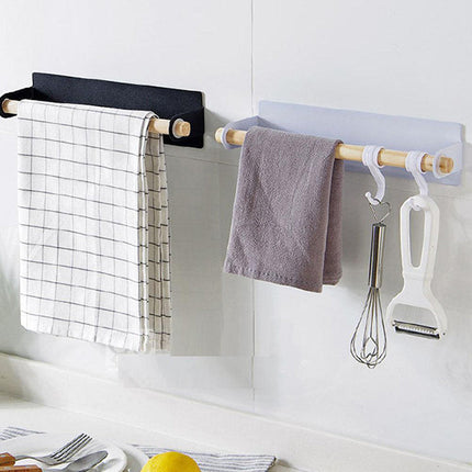 Adhesive Paper Towel Holder | Iron & Wood Design | Detachable Rod | Rust-Resistant | Easy Installation | For Kitchen, Bathroom, Laundry | Mounts on Smooth Surfaces | Size 25.5 x 6 x 6cm