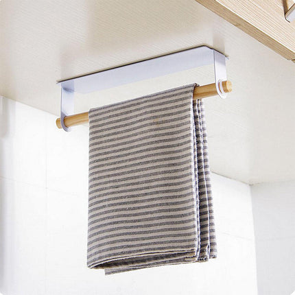 Adhesive Paper Towel Holder | Iron & Wood Design | Detachable Rod | Rust-Resistant | Easy Installation | For Kitchen, Bathroom, Laundry | Mounts on Smooth Surfaces | Size 25.5 x 6 x 6cm