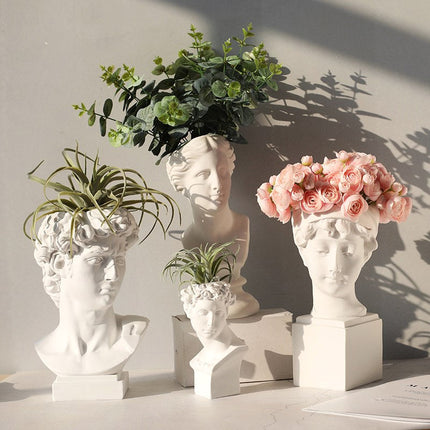 Roman Head Planter Sculptures | Resin Decorative Statue | Ancient Design Pottery | Unique Home & Office Decor | Greco-Roman Themed Flower Pot | 6 Design Options | Plant Vessels | Figurine Ornaments