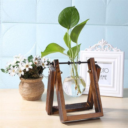 Handcrafted Glass Propagation Station | A-Frame Wooden Stand | Transparent Terrarium for Plant Roots Observation | Decorative Vase for Windowsills & Events | Easy Assembly | Perfect Gift for Plant Lovers