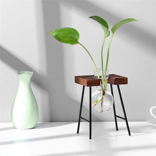 Handcrafted Glass Propagation Station | Iron & Wood Stand | Transparent Vase for Plant Growth | Elegant Home & Office Decor | Perfect for Flowers, Weddings, and Events | Easy Assembly | Multiple Sizes