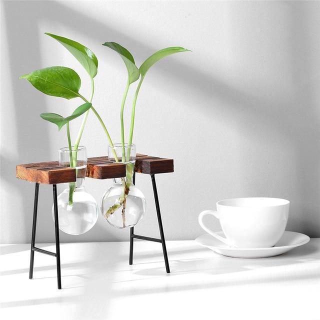 Handcrafted Glass Propagation Station | Iron & Wood Stand | Transparent Vase for Plant Growth | Elegant Home & Office Decor | Perfect for Flowers, Weddings, and Events | Easy Assembly | Multiple Sizes