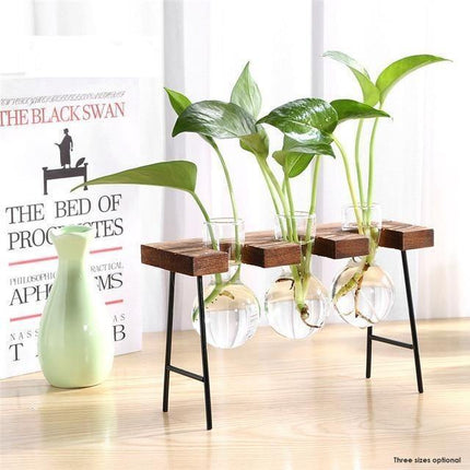 Handcrafted Glass Propagation Station | Iron & Wood Stand | Transparent Vase for Plant Growth | Elegant Home & Office Decor | Perfect for Flowers, Weddings, and Events | Easy Assembly | Multiple Sizes