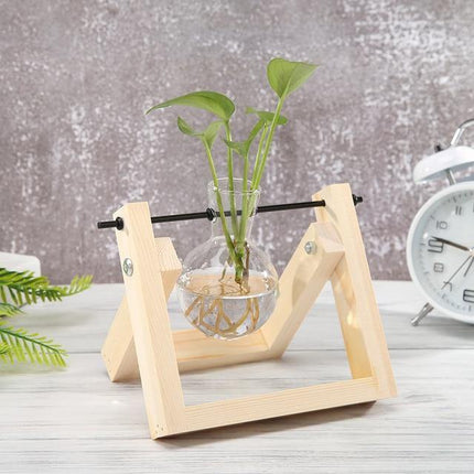 Handcrafted Glass Propagation Station | A-Frame Wooden Stand | Transparent Terrarium for Plant Roots Observation | Decorative Vase for Windowsills & Events | Easy Assembly | Perfect Gift for Plant Lovers