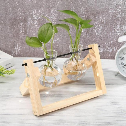 Handcrafted Glass Propagation Station | A-Frame Wooden Stand | Transparent Terrarium for Plant Roots Observation | Decorative Vase for Windowsills & Events | Easy Assembly | Perfect Gift for Plant Lovers