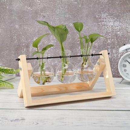 Handcrafted Glass Propagation Station | A-Frame Wooden Stand | Transparent Terrarium for Plant Roots Observation | Decorative Vase for Windowsills & Events | Easy Assembly | Perfect Gift for Plant Lovers