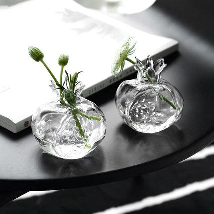 Handmade Pomegranate Shape Borosilicate Glass Hydroponic Propagation Vase | Versatile Home Decor | Transparent for Plant Viewing | Temperature Resistant | Small/Large Sizes | Shelf Decoration