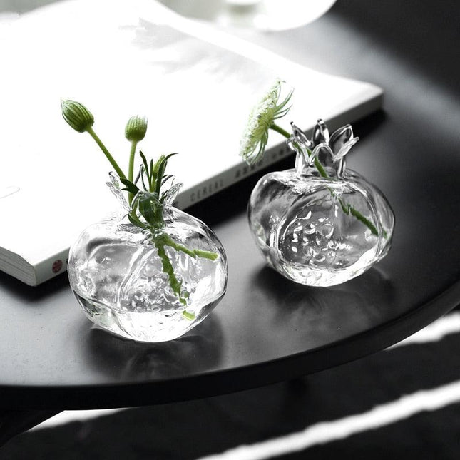 Handmade Pomegranate Shape Borosilicate Glass Hydroponic Propagation Vase | Versatile Home Decor | Transparent for Plant Viewing | Temperature Resistant | Small/Large Sizes | Shelf Decoration