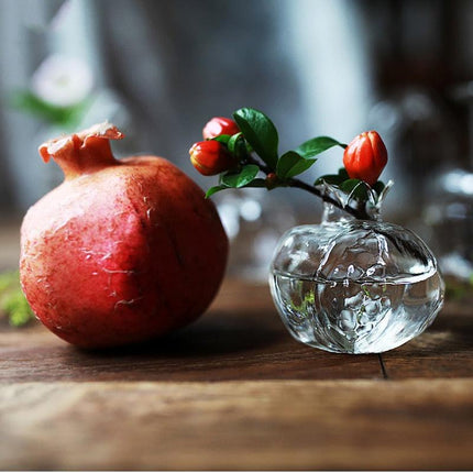 Handmade Pomegranate Shape Borosilicate Glass Hydroponic Propagation Vase | Versatile Home Decor | Transparent for Plant Viewing | Temperature Resistant | Small/Large Sizes | Shelf Decoration