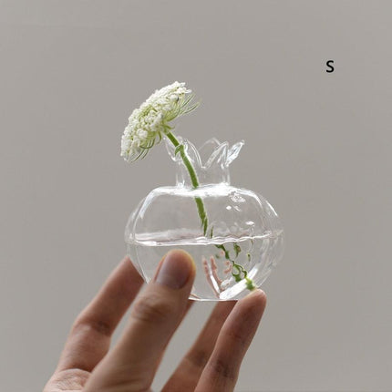 Handmade Pomegranate Shape Borosilicate Glass Hydroponic Propagation Vase | Versatile Home Decor | Transparent for Plant Viewing | Temperature Resistant | Small/Large Sizes | Shelf Decoration