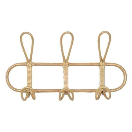 Natural Rattan Trio Hook Wall Hanger | Nursery Room Organizer | 3 Hook Design | 8"x16" | Space-Saving Wall-Mounted Decor