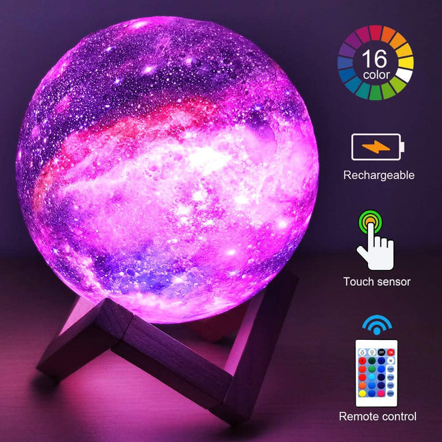 Galaxy Mood Night Light | USB Rechargeable Lamp with 16 Colours | Touch Dimmable with Remote | Wooden Frame | Up to 15 Hours of Light