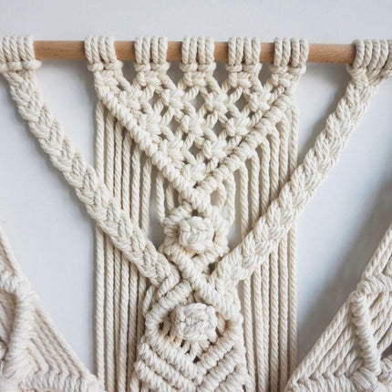 Handcrafted Bohemian Macrame Tapestry | Geometric Pattern | Creamy-White | 55x70cm | Durable Cotton | Minimalist Wall Decor | Artisan Crafted | Home & Event Decoration