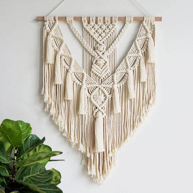 Handcrafted Bohemian Macrame Tapestry | Geometric Pattern | Creamy-White | 55x70cm | Durable Cotton | Minimalist Wall Decor | Artisan Crafted | Home & Event Decoration