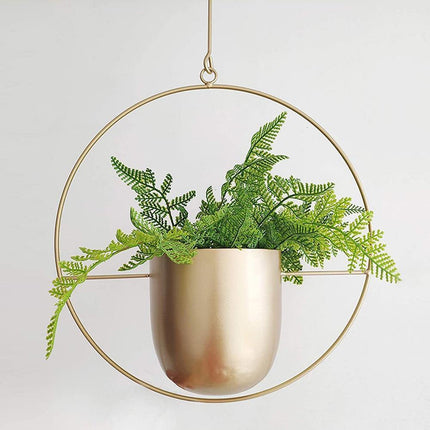 Durable Halo Iron Hanging Planter | Inky Black or Gold | Circular or Oblong Shape | Modern Indoor/Outdoor Decor | Includes Metal Chain & Hardware | Minimalist Design for Plants
