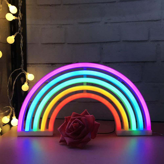 Rainbow Neon Light | Free Standing Design | Battery or USB Powered | Home or Office Decor | 30*16*2 CM | Multicolored Decorative Lamp