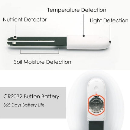 Smart Plant Water Meter | Health Sensor | Waterproof | Light & Temperature Detection | Bluetooth App Connection | Cloud Plant Database | Indicator Light | CR2032 Battery Included