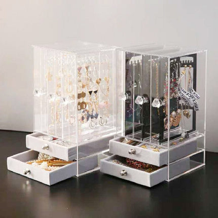 Transparent Jewelry Organizer | Storage & Display Unit for Necklaces, Earrings, Bracelets, Rings, Watches, Hair Accessories | Plastic Material | Easy Pull-Out Drawers